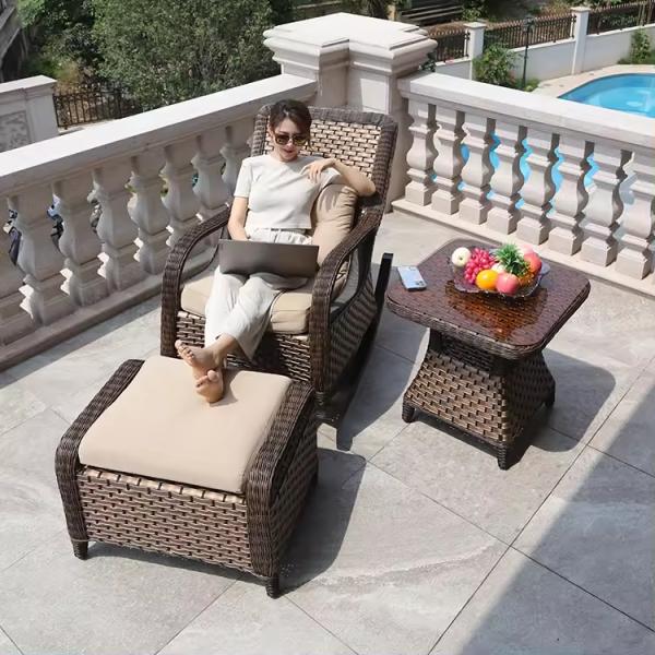 Waterproof Outdoor Rocking Lounge Chair Rattan Color Garden Rocking Lounger