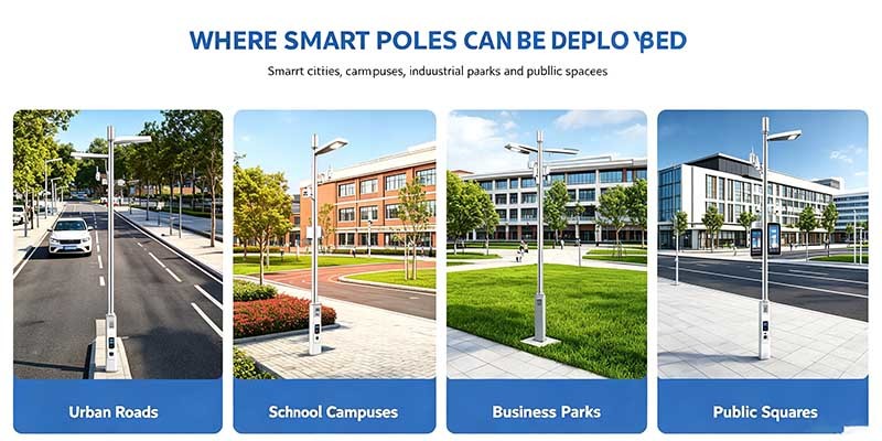 Smart IoT Street Light Pole, Remote Dimmable LED Smart Pole for Park, Plaza & Highway Smart Lighting