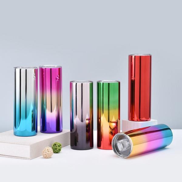 600ml Red Metallic Drink Ware Custom 20 Oz Stainless Steel Tumbler Skinny Sublimation Wine Tumblers Executive Mirror Chrome Water Mug Straight Body