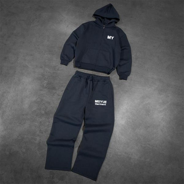 Custom Tracksuit Denim Zipper Hoodie Heavyweight Acid Wash Vintage Track Suits Jean Sweatpants and Jacket Set for Men