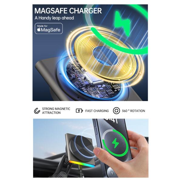 Cargador de automóviles de Iphone de metal 9 colores RGB Efecto de luz Inalámbrico Cargador montado con una sola mano