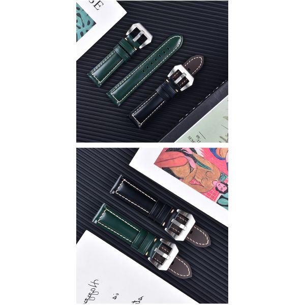Velcro Smooth Glossy Genuine Leather Watch Straps