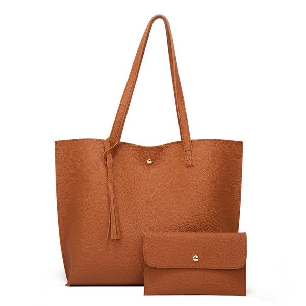 Large Women PU Tote Bag Tassels Leather Shoulder Handbags Fashion Ladies Purses Satchel Messenger Bags 2 In 1 Set