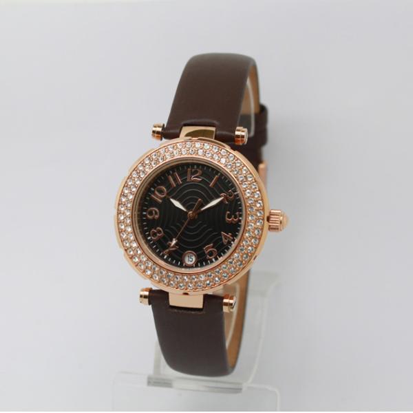 Ladies Dual Time Genuine Leather Quartz Watch Custom Logo 36.0mm