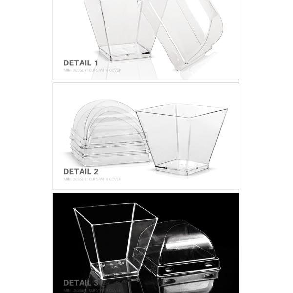 Eco friendly square shape cute clear 2oz dessert cup with dome lid