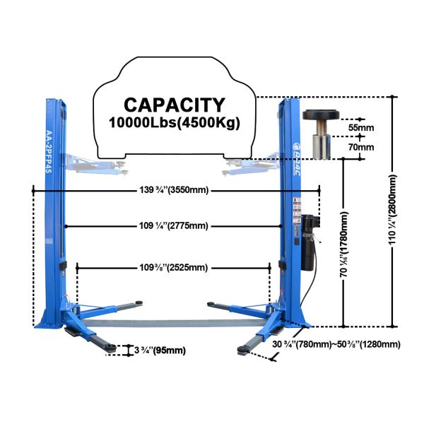 AA4C 8 fold profile 2 post car lift floorplate auto hoist manual release vehicle lift