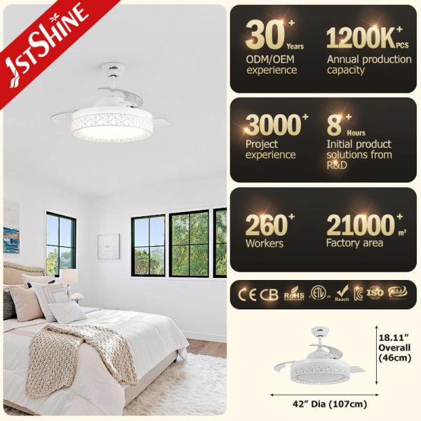 3 velocidades 42 polegadas retrátil ventilador de teto luz com Bluetooth alto-falante