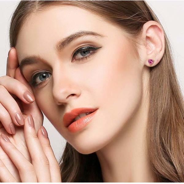18K Rose Gold Ruby  Heart Shape Stud Earrings Women Jewelry(KE001PINK)