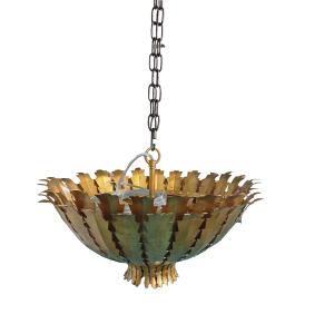 Lacquered Burnished Brass Finish Custom Copper Chandelier Ceiling-Mounted