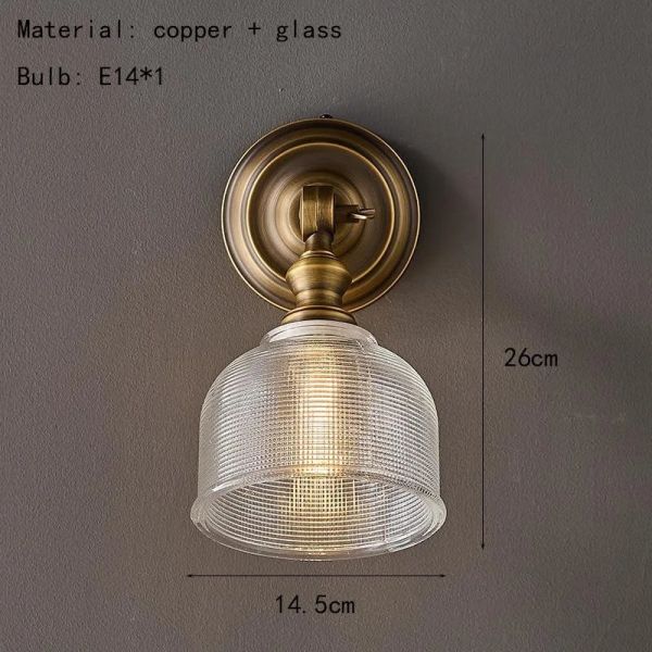 Clear Glass Indoor Parlor Bedside Stairs Hotel Lighting Old Copper Wall Lamp (WH-VR-129)