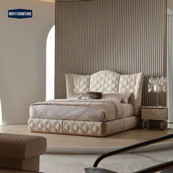 Oak Soft Bed Bedroom Furniture Set Velvet Italian Beds Extend Headboard Royal King Queen Tufted Bed Frame for Home