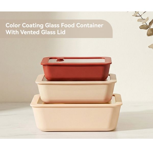 Non-stick Coating Borosilicate Glass Food Container with Airtight Glass Lid - Microwave and Oven Safe