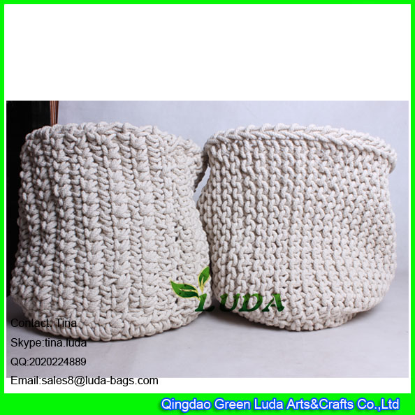 LDKZ-035 cotton rope crochet basket large home foldable storage basekt
