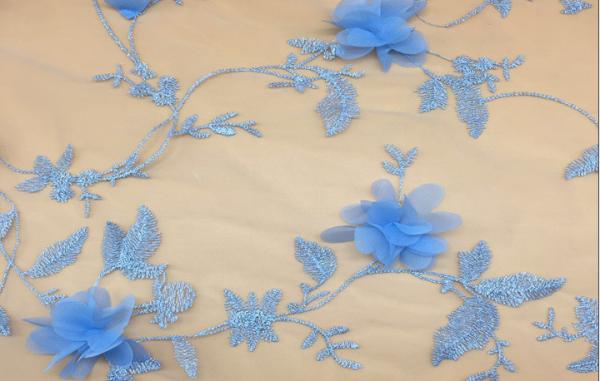 Colorful  Polyester 3D flower embroidered Lace fabric   for women garments