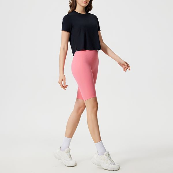 Women's Light Green Quick Dry Cropped Athletic T Shirt Breathable Short Sleeve