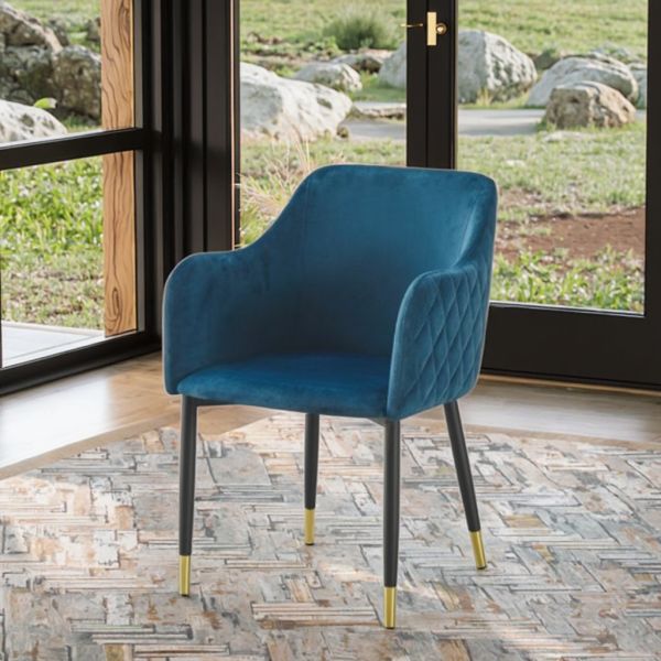 Simple Style Backrest Dining Chair Comfortable Armchair Velvet Restaurant Reception Accent Chair with Metal Legs for Hotel Villa