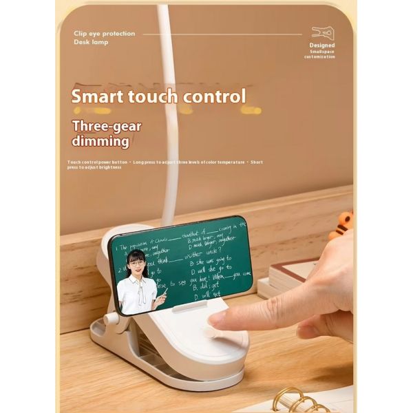 Modern LED Reading Desk Lamp with Three-Color Temperature Adjustment Square Plastic Shade Charging Function