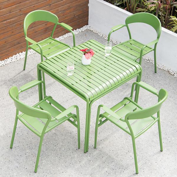 Modern Design Style NO Folded Dining Room Table Set Green Metal Outdoor Coffee and Chairs Bar for Courtyard