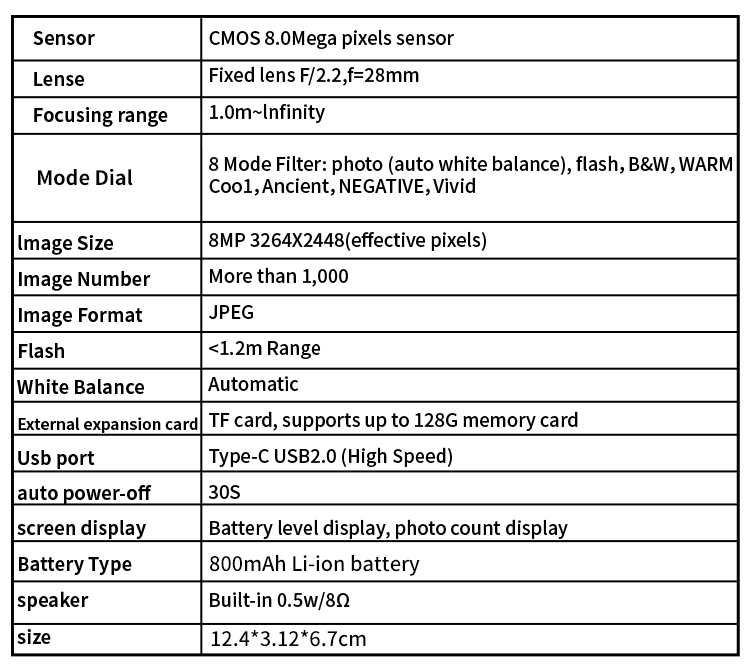 Retro Easy to Use Screenless CMOS Digital Camera 8MP Photo 8 Mode Filters with LED Flash for Camping Party Photography As Gifts