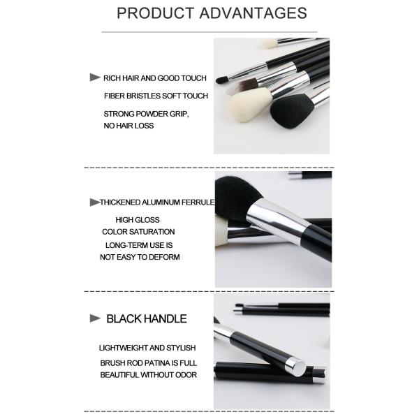 Durable Makeup Brush Black Plastic Handle High Glossy Metal Makeup Brush