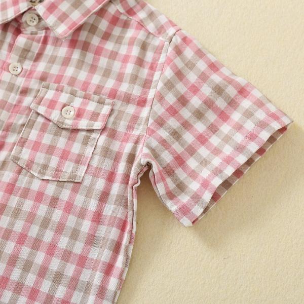High quality clothing boys plain tops design children shirts Preppy Style cotton fabric short sleeves plaid shirt