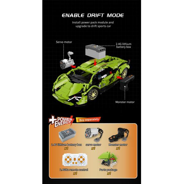 LEGO Compatible Electric Sports Car Building Block Toy 30m Remote Distance for Ages 14 Up