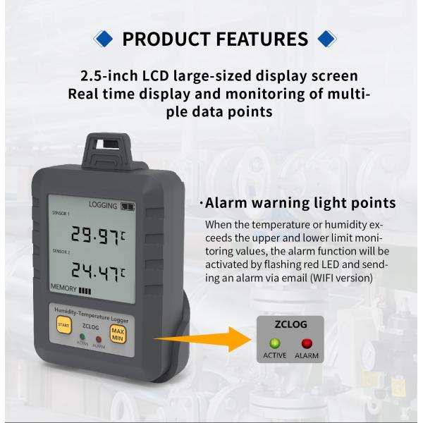 Sampling Interval 0.1mins-24h Pharmaceutical Industry WIFI LCD Display Temperature and Humidity Data Logger