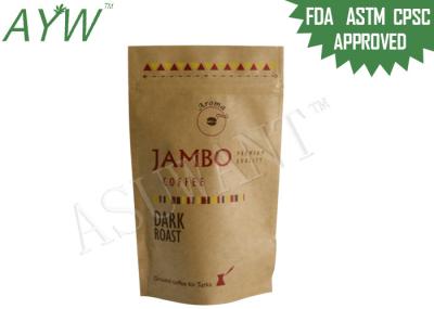 Reclosable Brown Kraft Paper Zipper Bags Foil Liner For Aroma Cafe Beans