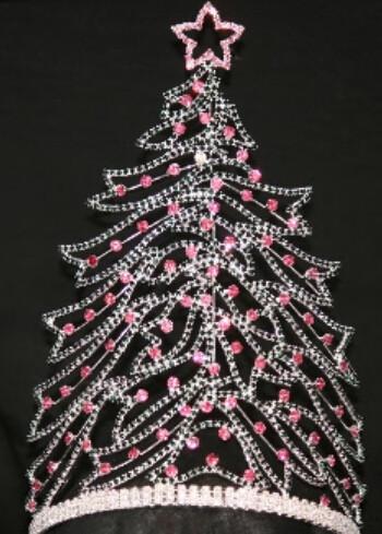 Custom Christmas tree crowns for your pageants red and green rhinestone crowns and tiaras wholesale pai crown supplier
