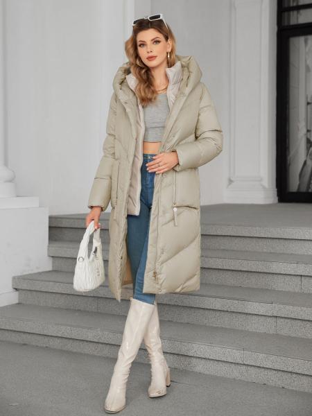 Cotton Duvet Long Down Jacket Off White Ladies Long Puffer Coat