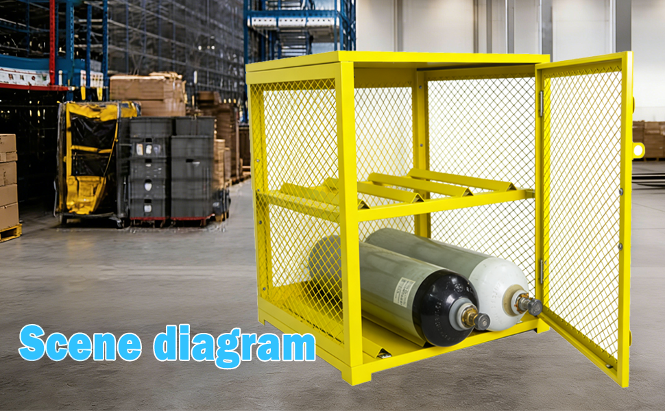 2-Tier Gas Cylinder Storage Cage 120LBS Per Shelf Ventilated Grooved Bracket Safety Mesh Cabinet with Handle