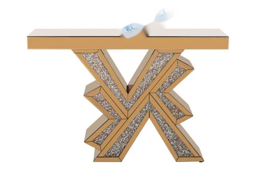 Mirrored Surface Copper Color Console Table with Crushed Diamond Inlay 120X35X79CM