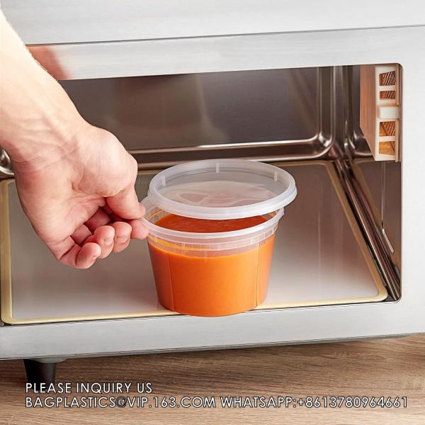 8oz 16oz 24oz 64 oz. Plastic Food Storage Deli Containers with Lids, Ice Cream Bucket & Soup Pail