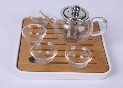 Portable Travel Glass Tea Set 4 Cups With Bamboo Plate , FDA SGS Listed