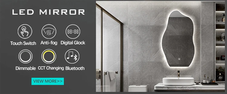 Large Wall Bathroom Mirror With Touch Light , Frameless Asymmetrical LED Mirror Waterproof