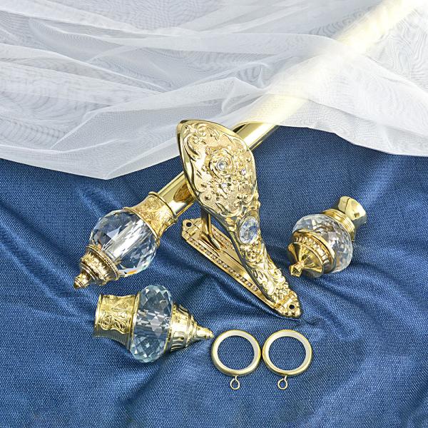 Luxury Gold 2 Meter Pipe Curtain Rods With Accessories 28mm Capped Crystal Finial