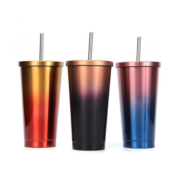 Portable 500ml 750ml Personalized Stainless Steel Tumbler With Straw Double Wall Insulated Drinking Tumblers Multi Purpose Easy To Clean Maintain