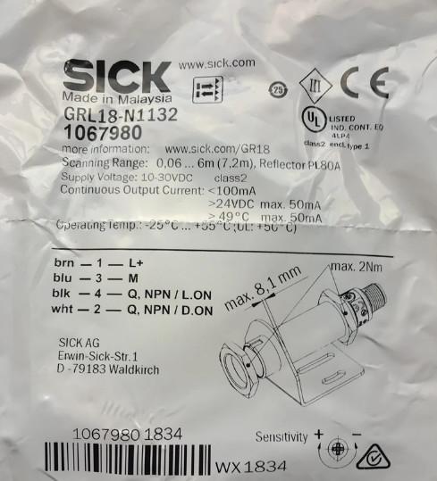 SICK GRL18-N1132 Photoelectric Sensors GR18 with 650 nm Wavelength