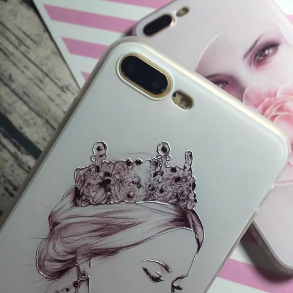 PC+TPU Silk Skin 3D Relief Painting Elegant Lady Face Pattern Cell Phone Case Back Cover For iPhone 7 6s Plus