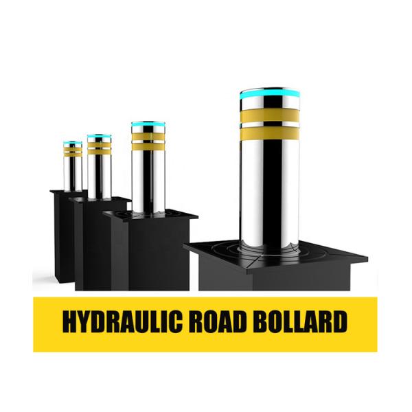 SUS304 Stainless Steel Hydraulic Rising Bollard with LED Warning Light and 8k Mirror Surface