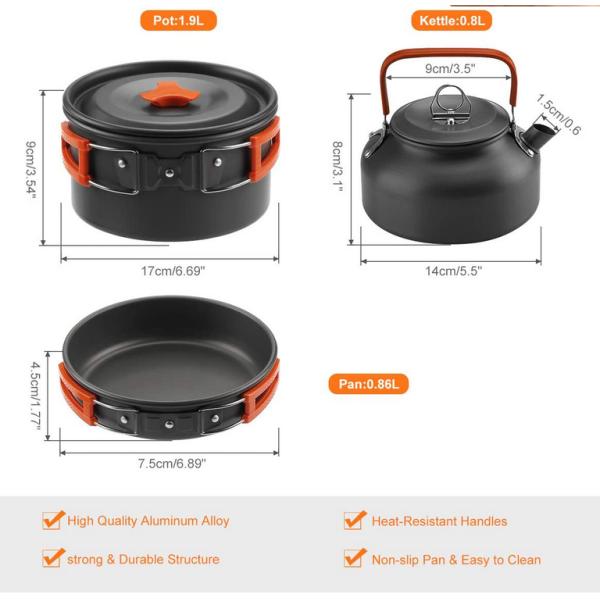 Не Cookware ручки на открытом воздухе установил с чашками нержавеющей стали чайника лотка бака