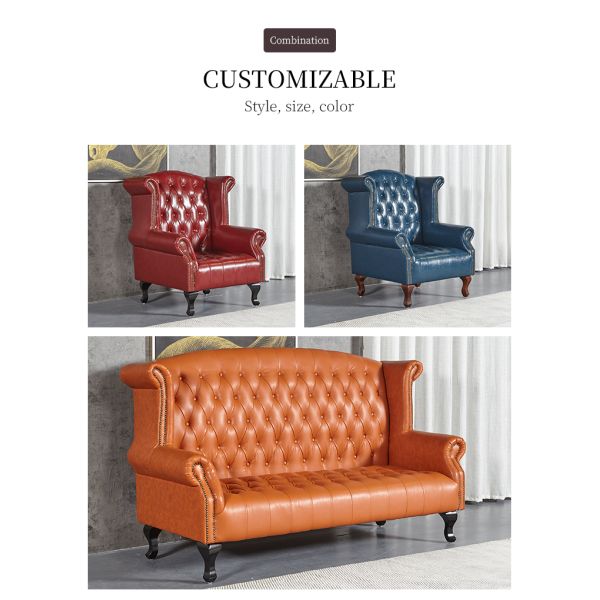 Nidea #8891 HOME Top Chinese Handmade Traditional Genuine Leather Chair Set Wood Legs Bedroom Park Villa Living