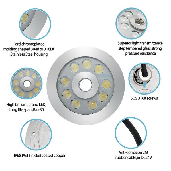 27W 3in1 RGB LED Fountain Light Stainless Steel DC24V Low Voltage For Commercial Square