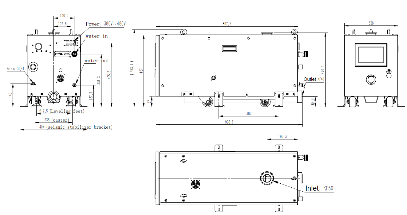 Water Cooled Dry Vacuum Pump 200m³/h,≤0.5Pa,1.9kw,GRM201