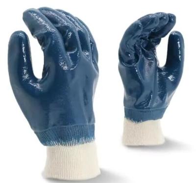 Elastic Work Gloves Nitrile Chemical Gloves Blue Nitrile Coated Work Gloves Bulk