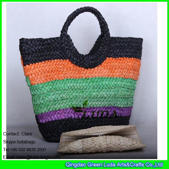 LDYP-005 striped colored tote bag cornhusk straw hobo beach bags