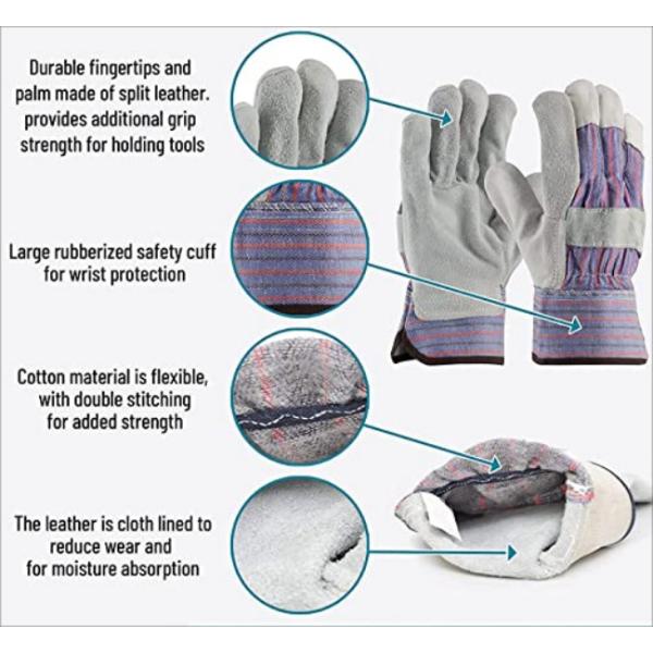 Hand Leather Gloves with Great Grip Puncture Resistant and Rubberized Safety Cuff for Safety Work