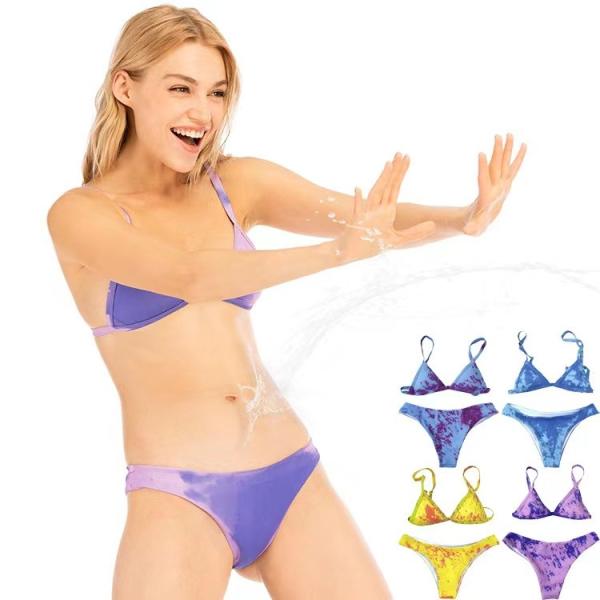 polyamide de haute qualité du maillot de bain des hautes de taille de maillot de bain en deux pièces de bikini de costume de natation femmes imprimées imperméables de triangle