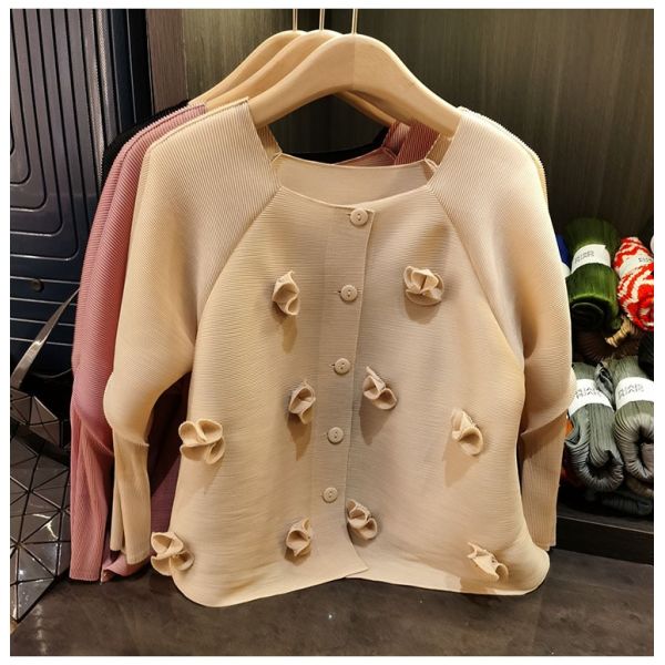 Women's Elegant Work Single-Breasted Cardigan Jacket New Summer Fashionable Square Collar Stereo Flower