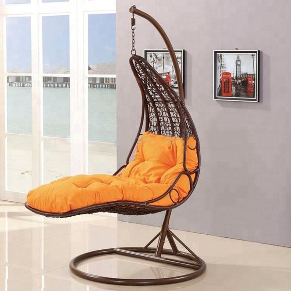 Waterproof Fabric Cushion Outdoor Swing Chair in Black Wicker for Comfortable Seating